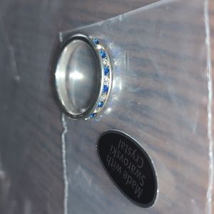 Blue & Clear Swarovski Crystal Ring, Sz 7.5-7.75